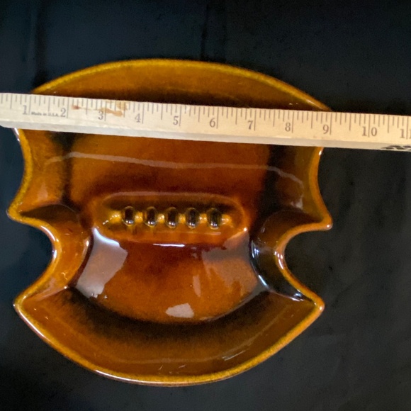 01 Mid century modern ashtray 9" Pottery Brown Glaze Made In USA Large - Picture 4 of 6